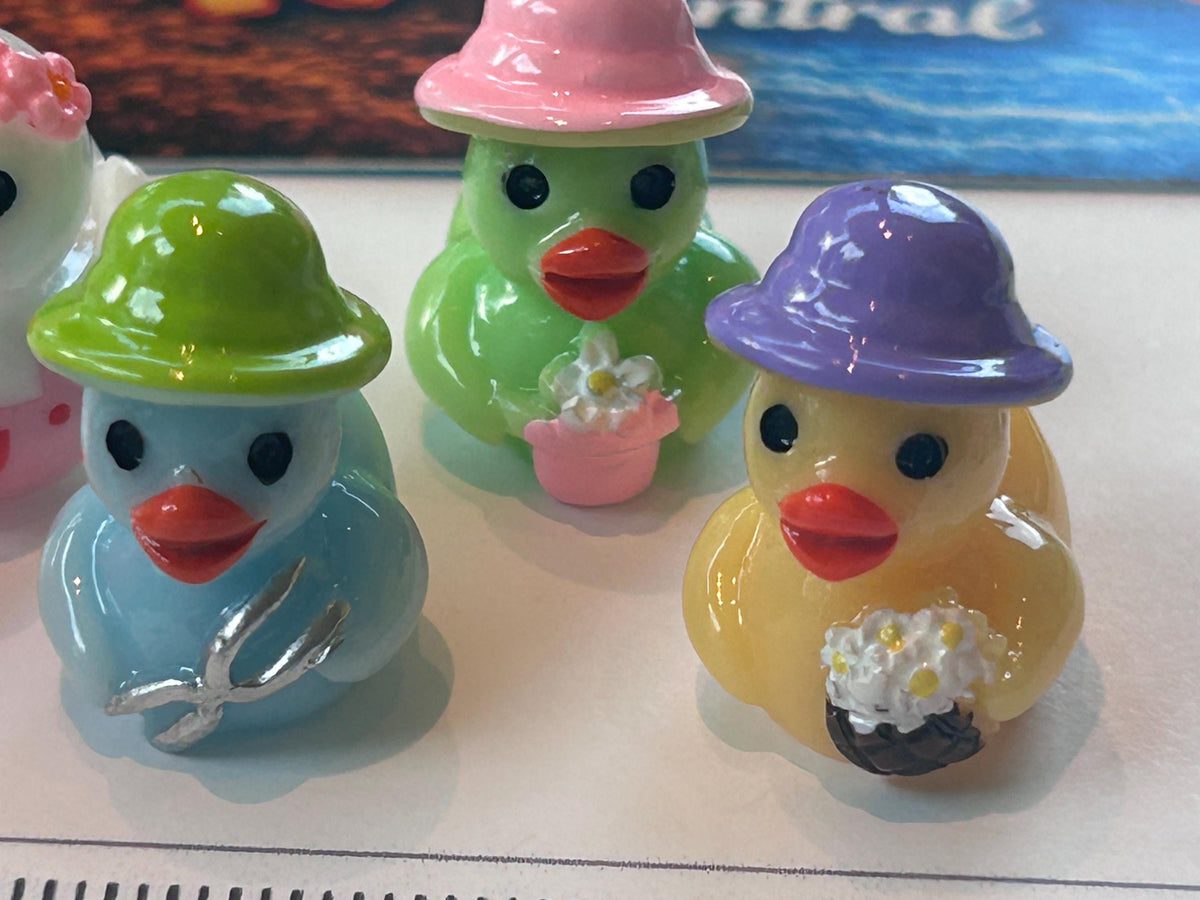 Set of 5, Spring Gardening Themed Mini Resin Ducks, Magnetic or Non-Magnetic, Optional Personalized Duck Hiding Tags
