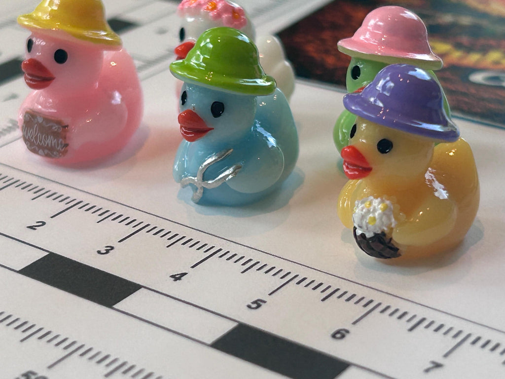 Set of 5, Spring Gardening Themed Mini Resin Ducks, Magnetic or Non-Magnetic, Optional Personalized Duck Hiding Tags