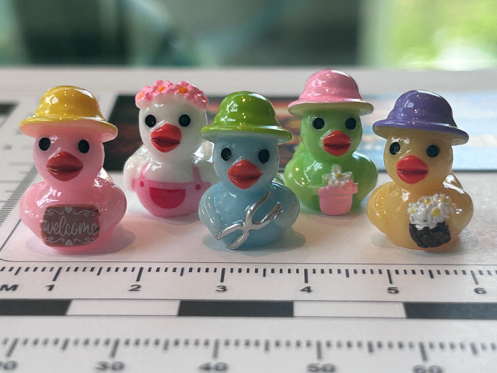 Set of 5, Spring Gardening Themed Mini Resin Ducks, Magnetic or Non-Magnetic, Optional Personalized Duck Hiding Tags
