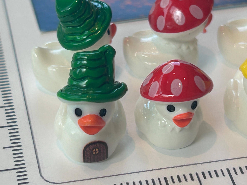 Set of 8, Forest Mushroom Themed Mini Resin Ducks, Magnetic or Non-Magnetic, Optional Personalized Duck Hiding Tags