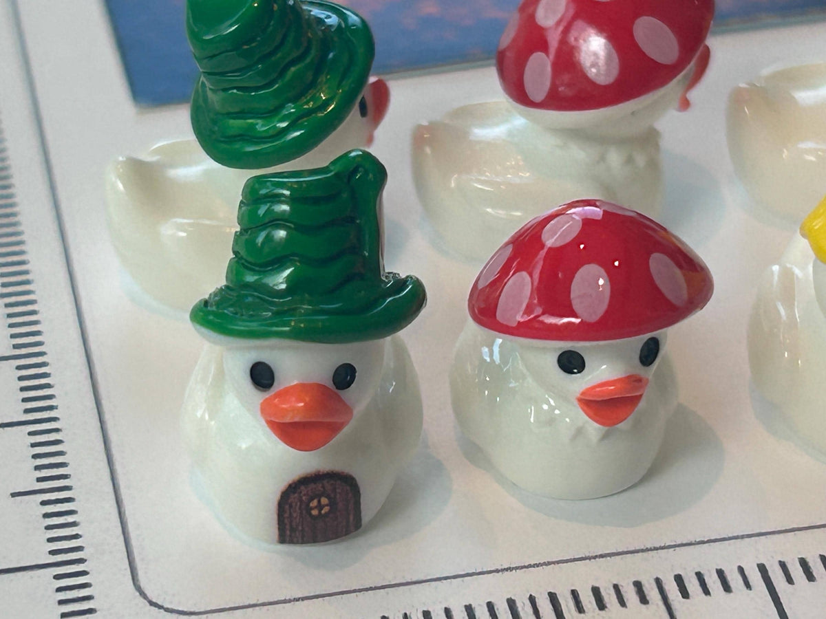 Set of 8, Forest Mushroom Themed Mini Resin Ducks, Magnetic or Non-Magnetic, Optional Personalized Duck Hiding Tags