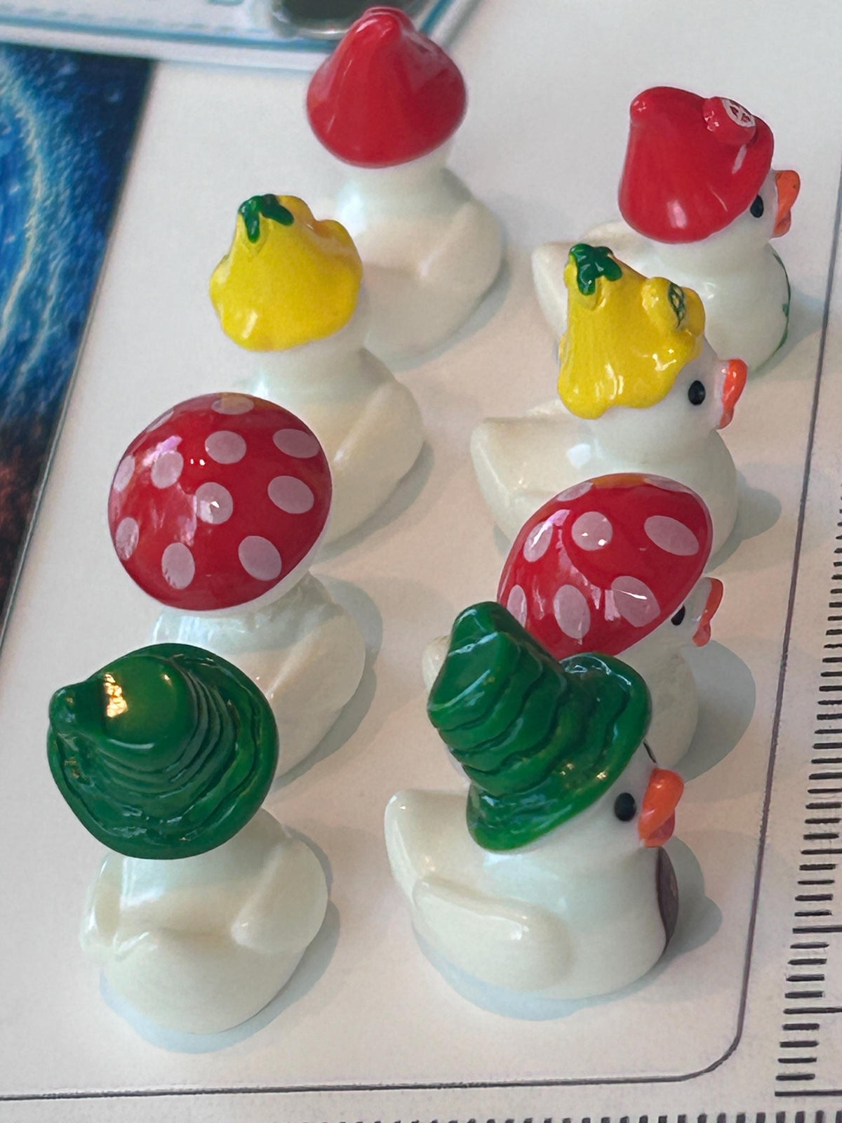 Set of 8, Forest Mushroom Themed Mini Resin Ducks, Magnetic or Non-Magnetic, Optional Personalized Duck Hiding Tags
