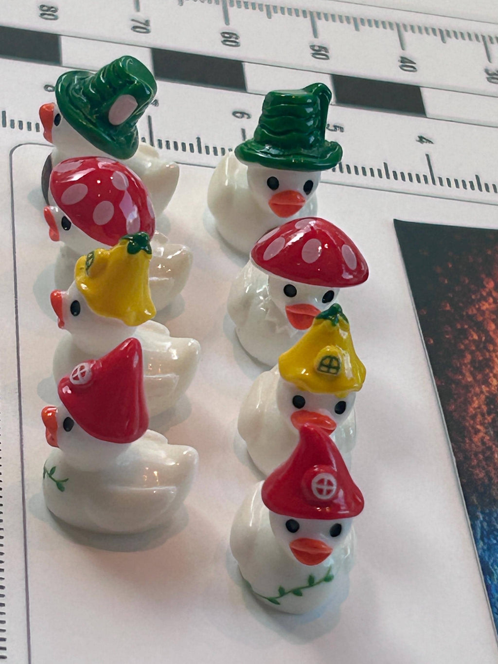 Set of 8, Forest Mushroom Themed Mini Resin Ducks, Magnetic or Non-Magnetic, Optional Personalized Duck Hiding Tags