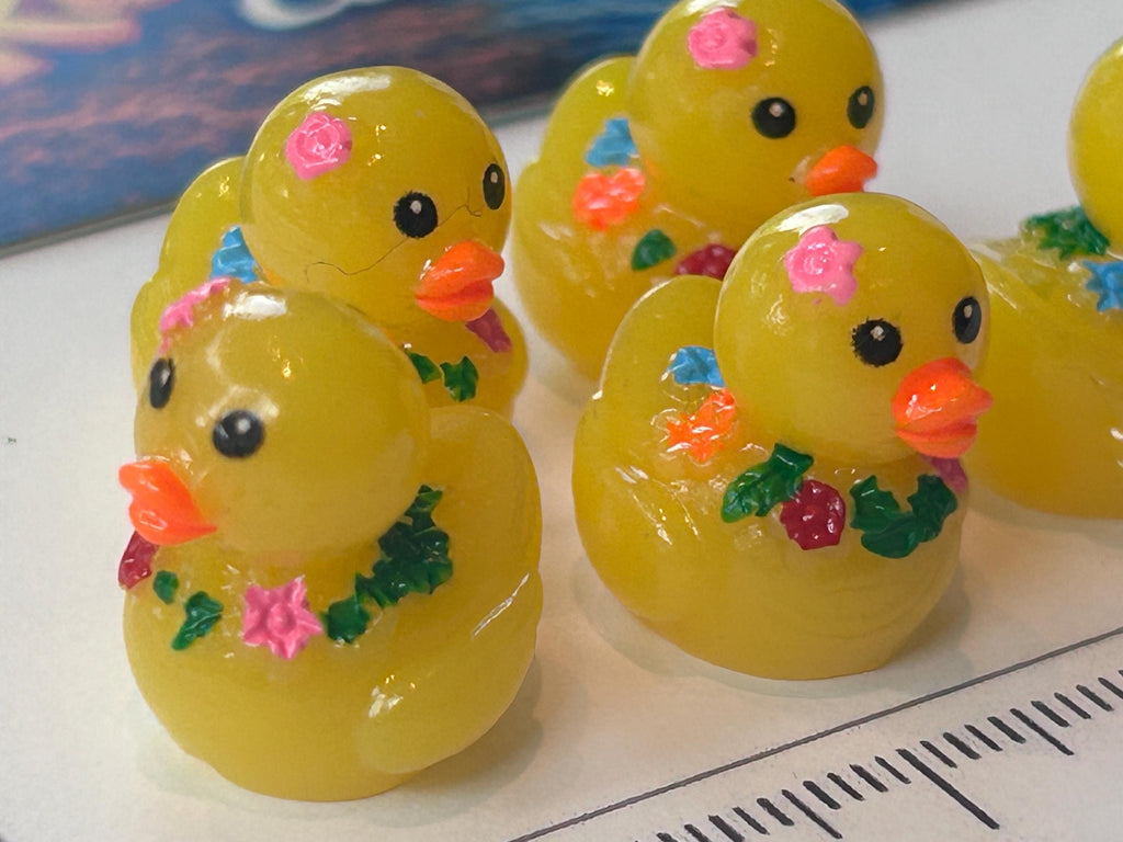 Set of 5, Hawaiian Lei Themed Mini Resin Ducks, Magnetic or Non-Magnetic, Optional Personalized Duck Hiding Tags