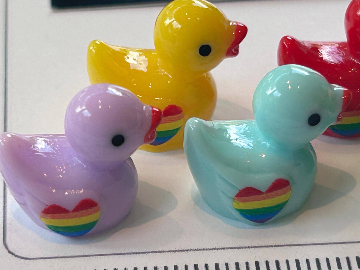 Set of 6, Colorful Rainbow Themed Mini Resin Ducks, Magnetic or Non-Magnetic, Optional Personalized Duck Hiding Tags