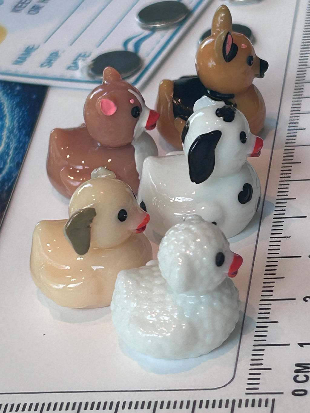 Set of 5, Puppy Dog Themed Mini Resin Ducks, Magnetic or Non-Magnetic, Optional Personalized Duck Hiding Tags