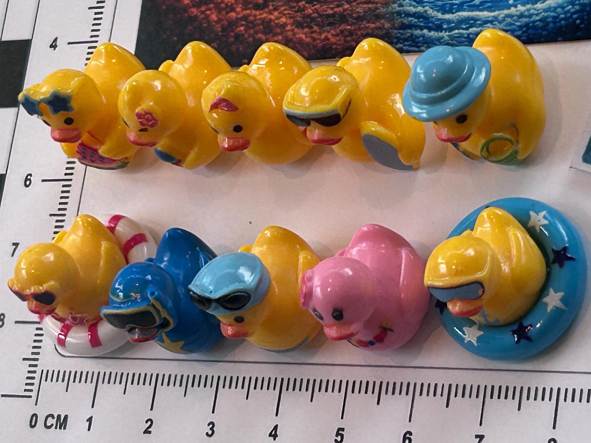 Set of 10, Beach Summer Vacation Themed Mini Resin Ducks, Magnetic or Non-Magnetic, Optional Personalized Duck Hiding Tags