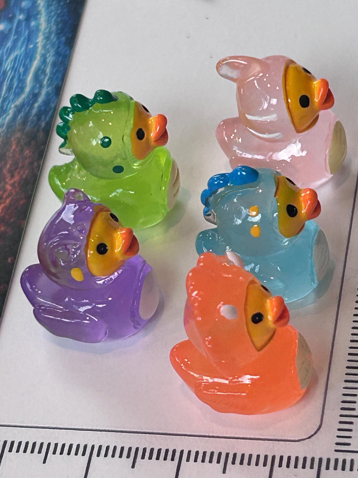Set of 5, Glow-in-the-Dark Dinosaur Themed Mini Resin Ducks, Magnetic or Non-Magnetic, Optional Personalized Duck Hiding Tags