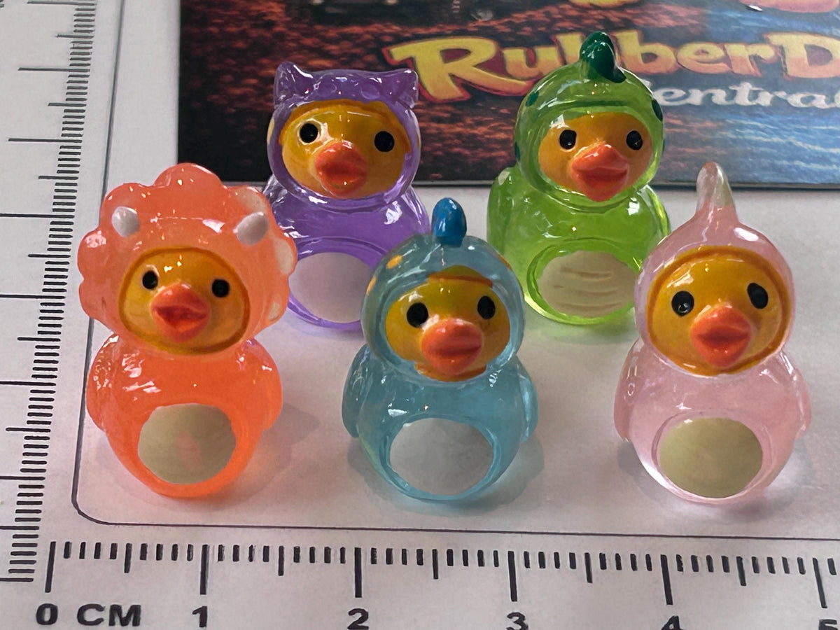 Set of 5, Glow-in-the-Dark Dinosaur Themed Mini Resin Ducks, Magnetic or Non-Magnetic, Optional Personalized Duck Hiding Tags