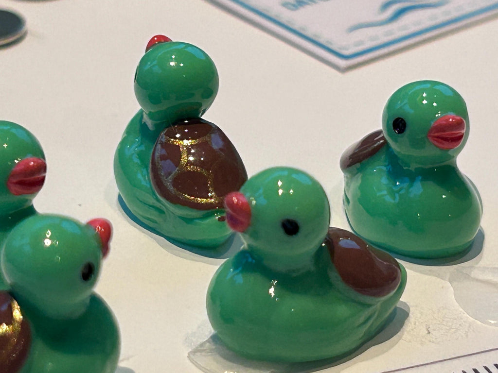 Set of 5, Turtle Themed Mini Resin Ducks, Magnetic or Non-Magnetic, Optional Personalized Duck Hiding Tags