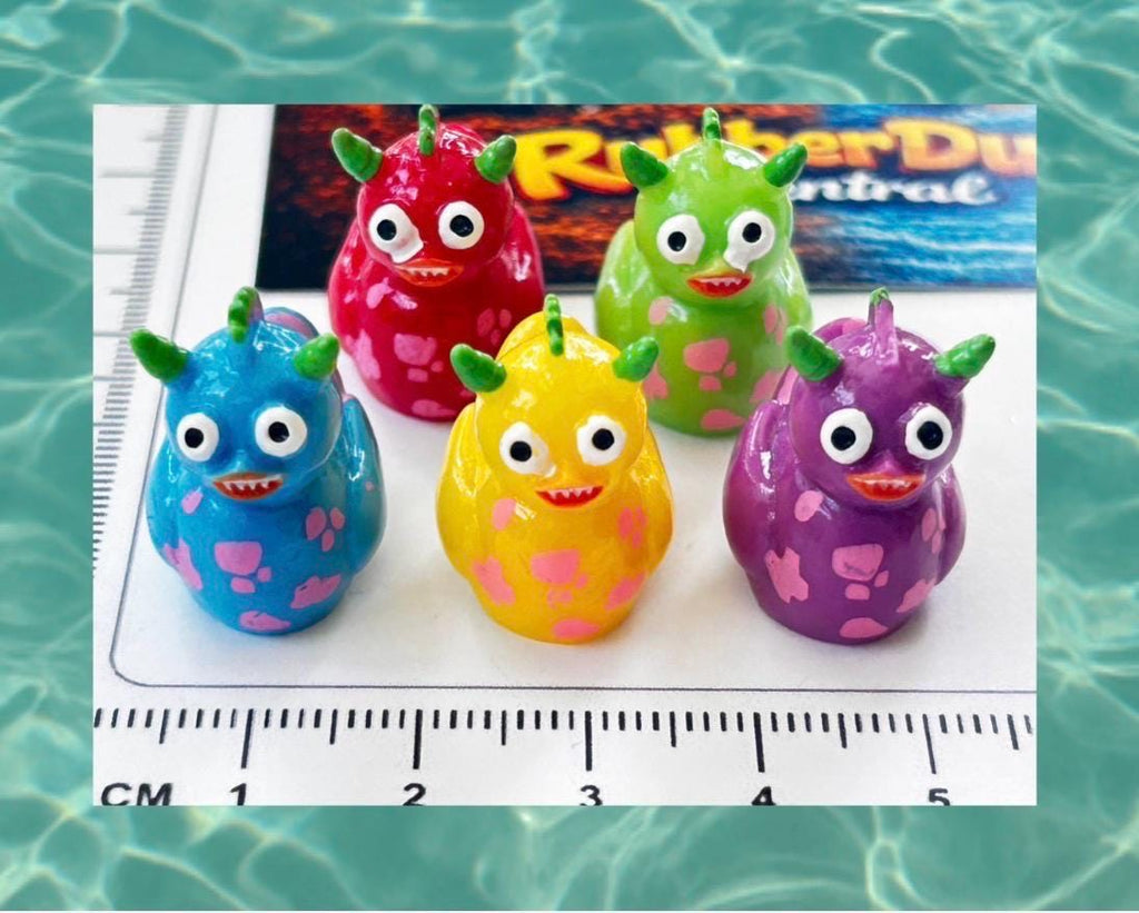 Set of 5, Colorful Monster Themed Mini Resin Ducks, Magnetic or Non-Magnetic, Optional Personalized Duck Hiding Tags