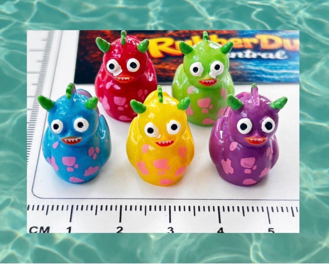 Set of 5, Colorful Monster Themed Mini Resin Ducks, Magnetic or Non-Magnetic, Optional Personalized Duck Hiding Tags