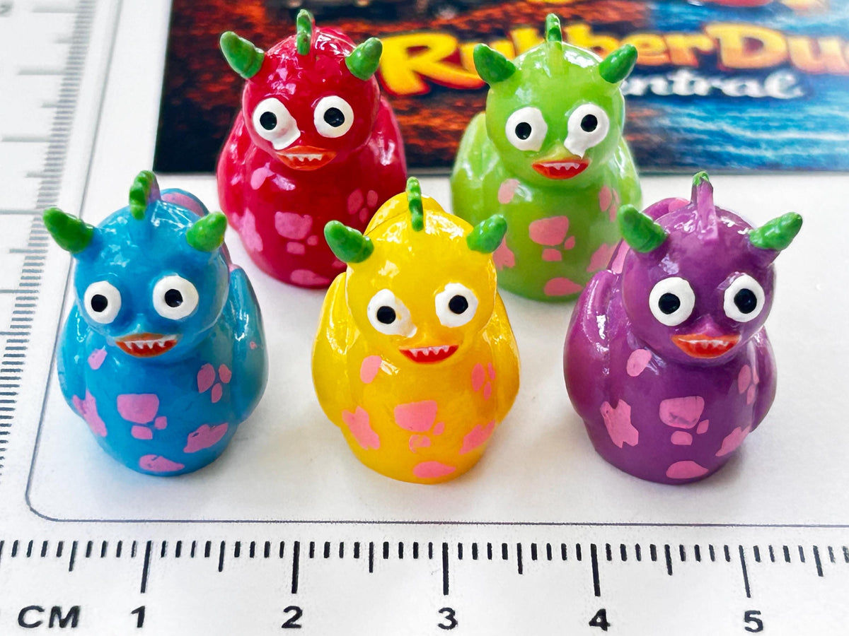 Set of 5, Colorful Monster Themed Mini Resin Ducks, Magnetic or Non-Magnetic, Optional Personalized Duck Hiding Tags