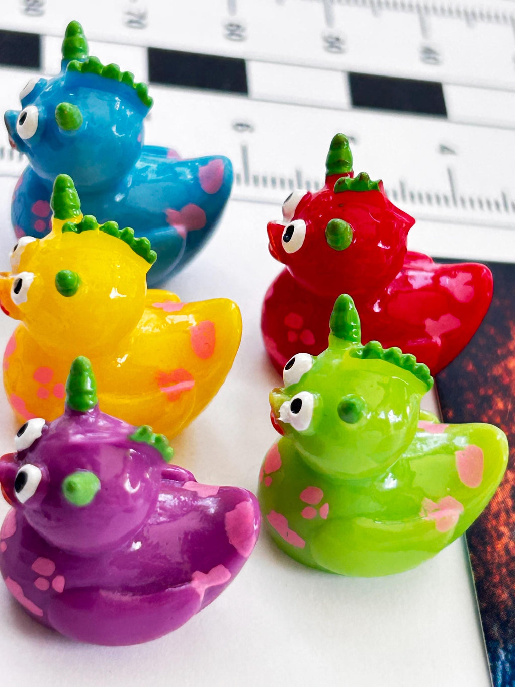 Set of 5, Colorful Monster Themed Mini Resin Ducks, Magnetic or Non-Magnetic, Optional Personalized Duck Hiding Tags