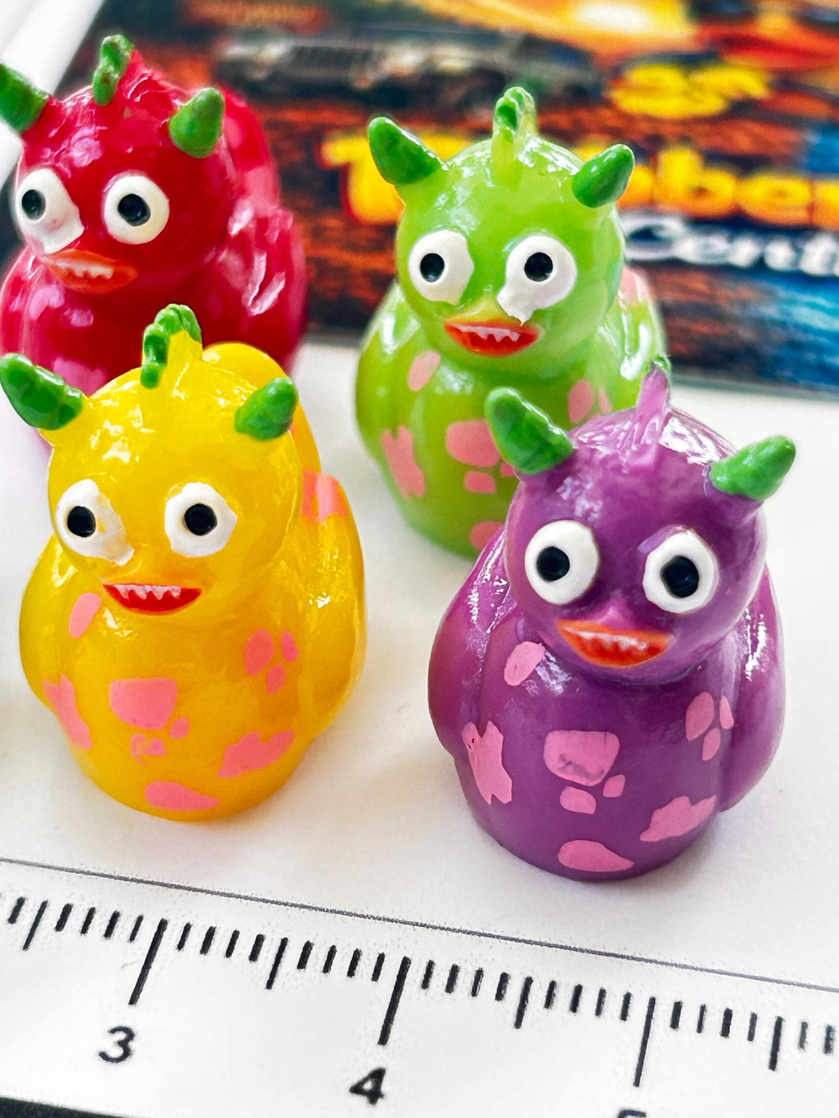 Set of 5, Colorful Monster Themed Mini Resin Ducks, Magnetic or Non-Magnetic, Optional Personalized Duck Hiding Tags