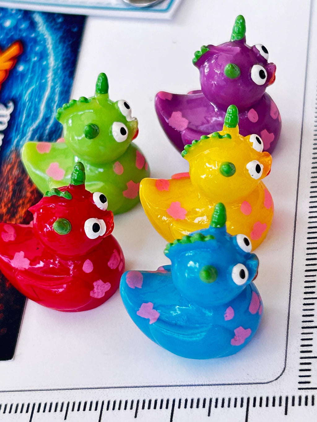 Set of 5, Colorful Monster Themed Mini Resin Ducks, Magnetic or Non-Magnetic, Optional Personalized Duck Hiding Tags