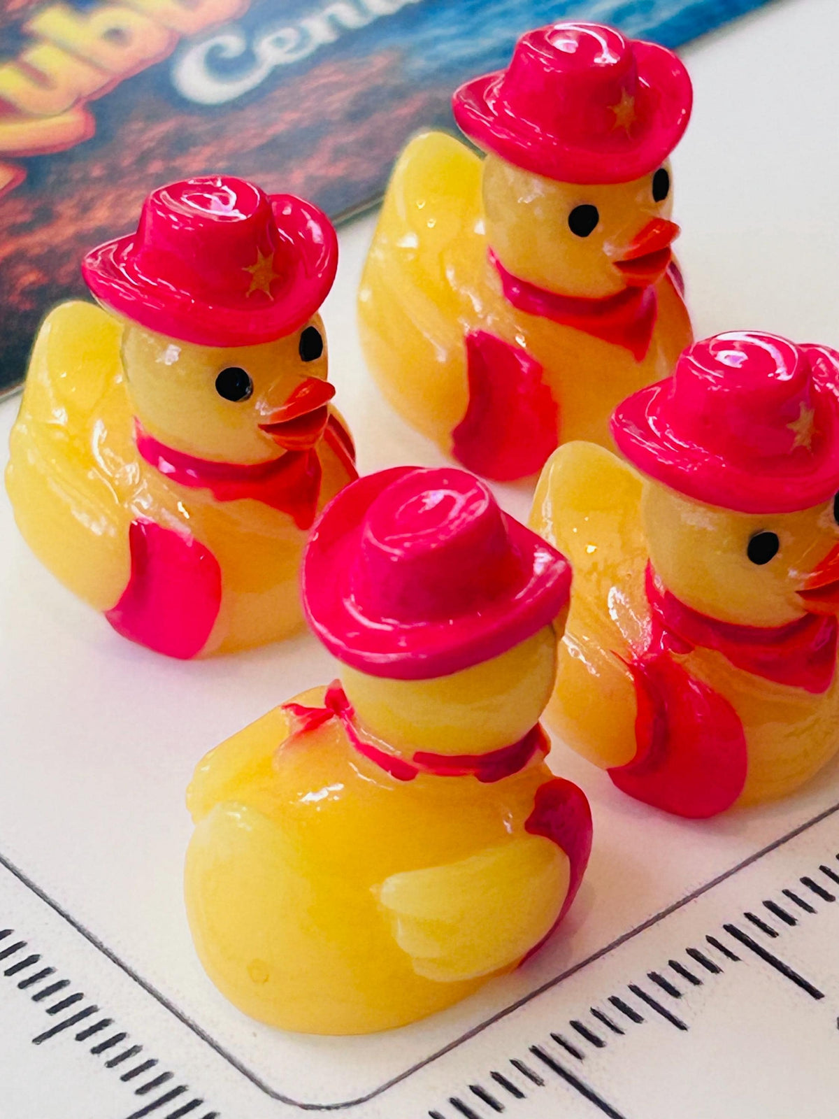 Set of 5, Pink Cowgirl Themed Mini Resin Ducks, Magnetic or Non-Magnetic, Optional Personalized Duck Hiding Tags