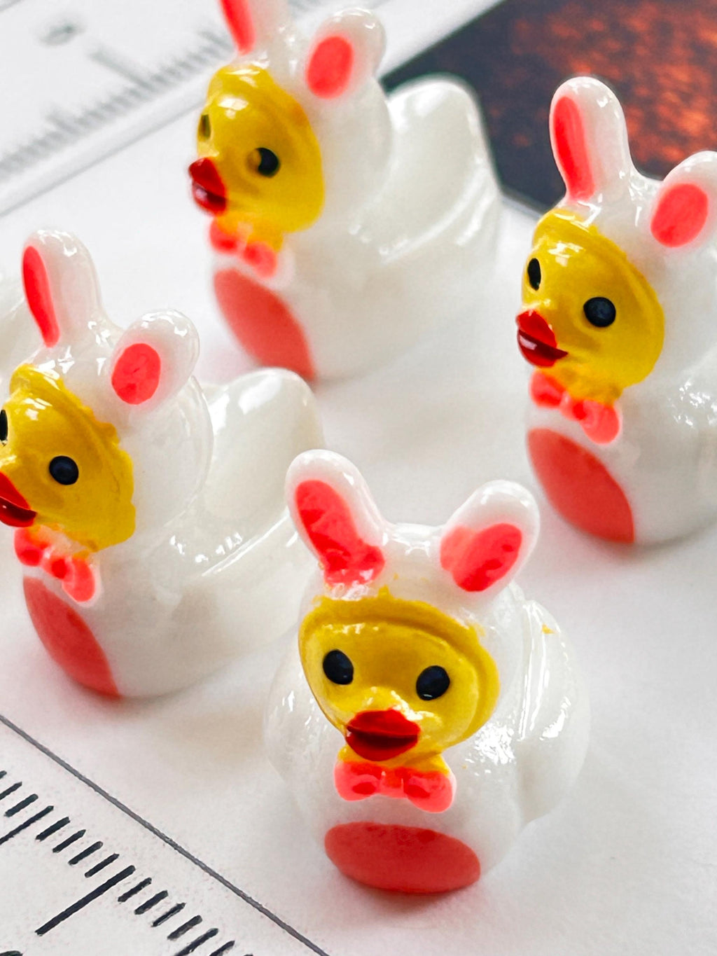 Set of 5, Bunny Rabbit Costume Themed Mini Resin Ducks, Magnetic or Non-Magnetic, Optional Personalized Duck Hiding Tags
