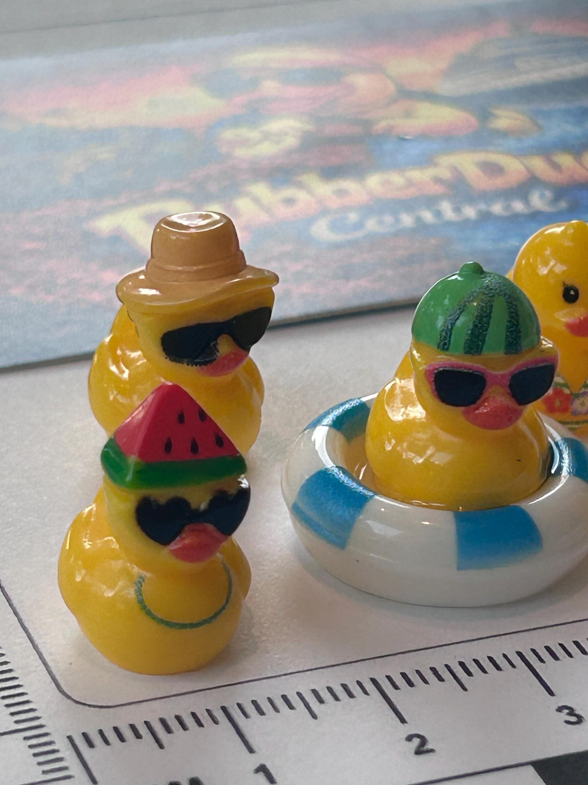 Set of 5, Summertime Fun Themed Mini Resin Ducks, Magnetic or Non-Magnetic, Optional Personalized Duck Hiding Tags
