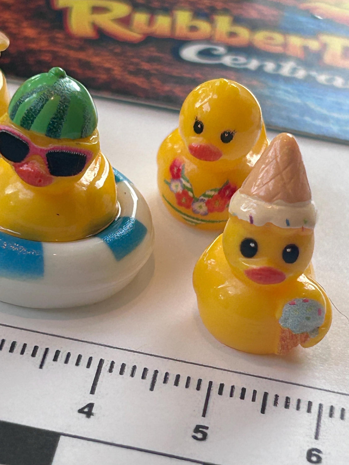 Set of 5, Summertime Fun Themed Mini Resin Ducks, Magnetic or Non-Magnetic, Optional Personalized Duck Hiding Tags