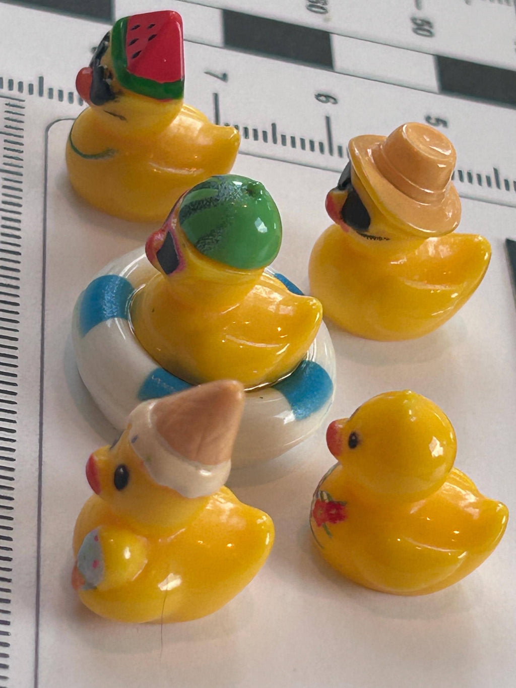 Set of 5, Summertime Fun Themed Mini Resin Ducks, Magnetic or Non-Magnetic, Optional Personalized Duck Hiding Tags