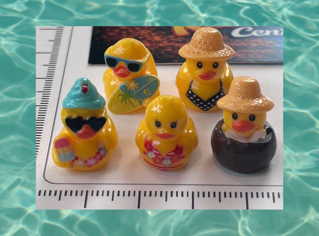 Set of 5, Vacation Time Fun Themed Mini Resin Ducks, Magnetic or Non-Magnetic, Optional Personalized Duck Hiding Tags