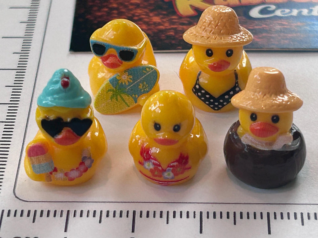 Set of 5, Vacation Time Fun Themed Mini Resin Ducks, Magnetic or Non-Magnetic, Optional Personalized Duck Hiding Tags