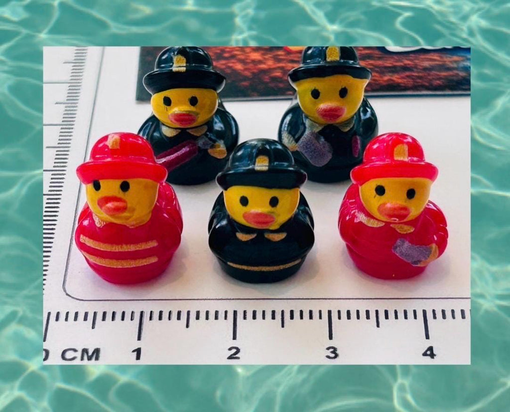 Set of 5, Fireman Themed Mini Resin Ducks, Magnetic or Non-Magnetic, Optional Personalized Duck Hiding Tags