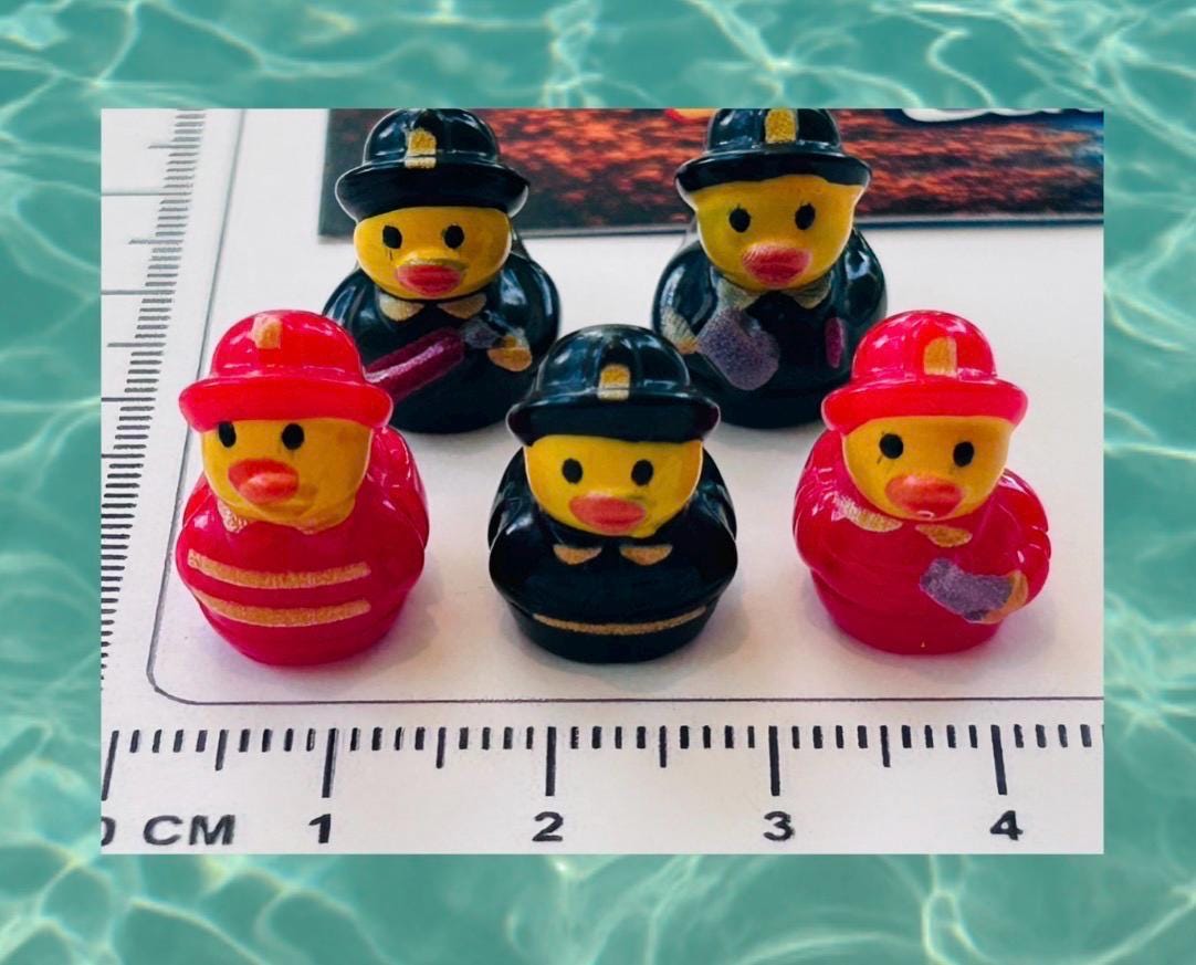 Set of 5, Fireman Themed Mini Resin Ducks, Magnetic or Non-Magnetic, Optional Personalized Duck Hiding Tags