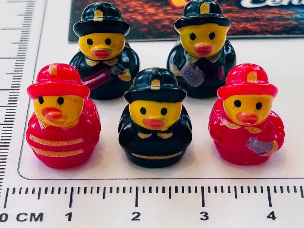 Set of 5, Fireman Themed Mini Resin Ducks, Magnetic or Non-Magnetic, Optional Personalized Duck Hiding Tags