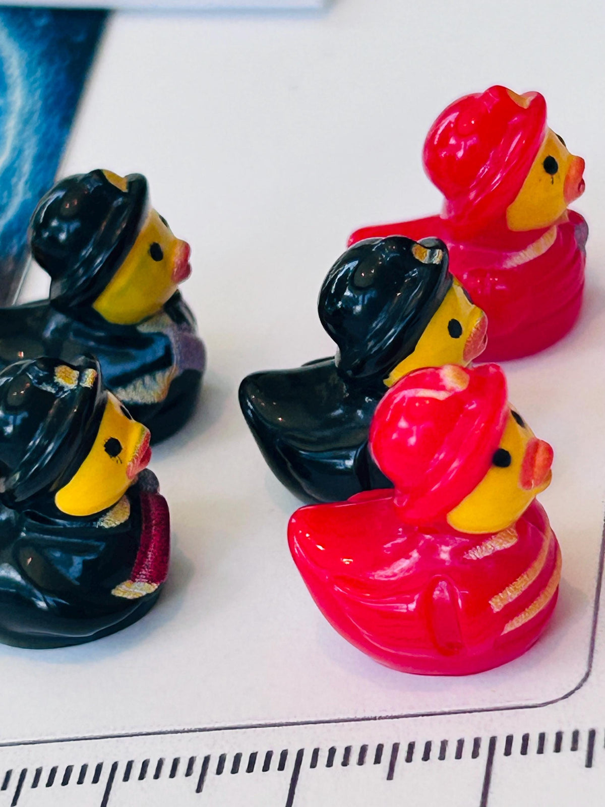 Set of 5, Fireman Themed Mini Resin Ducks, Magnetic or Non-Magnetic, Optional Personalized Duck Hiding Tags