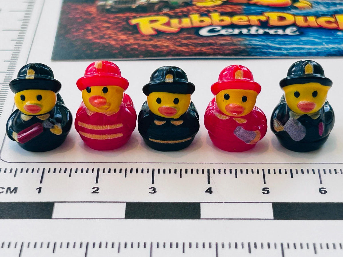 Set of 5, Fireman Themed Mini Resin Ducks, Magnetic or Non-Magnetic, Optional Personalized Duck Hiding Tags