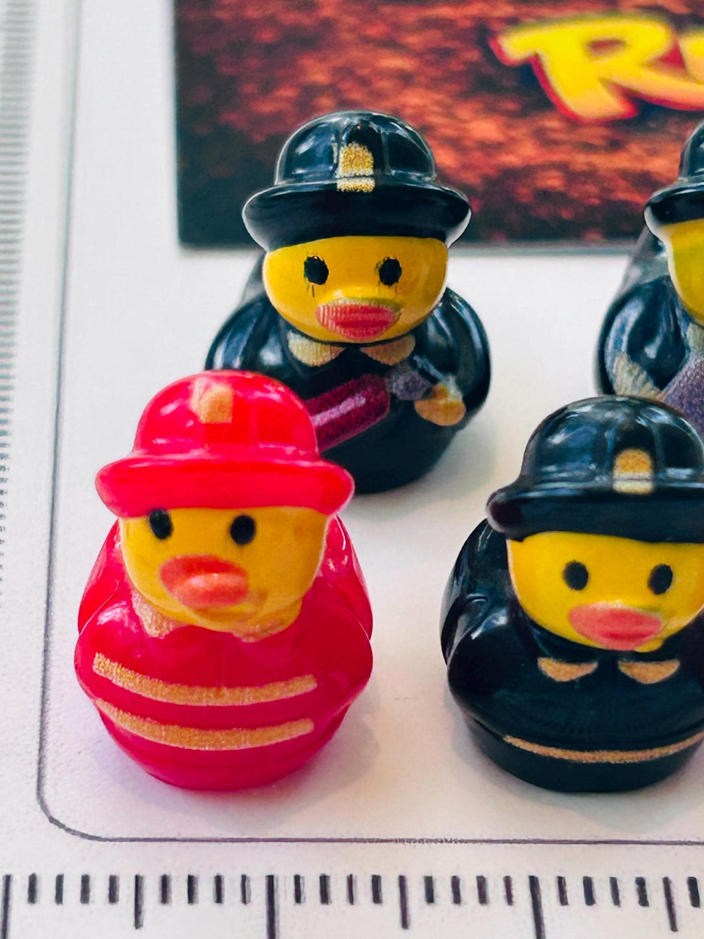 Set of 5, Fireman Themed Mini Resin Ducks, Magnetic or Non-Magnetic, Optional Personalized Duck Hiding Tags