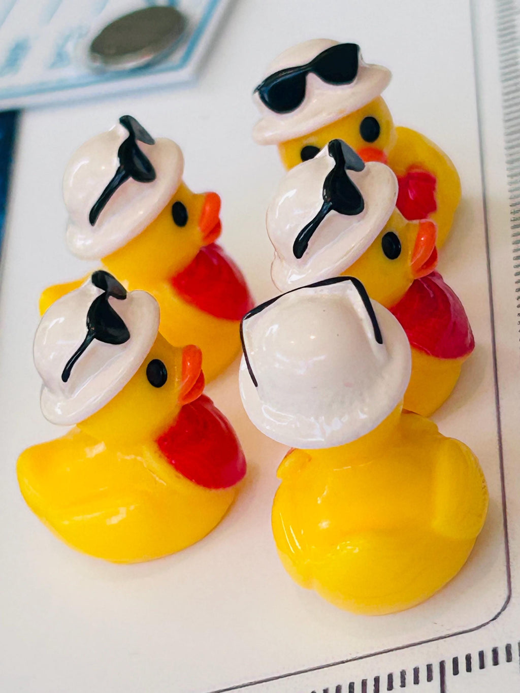 Set of 5, Country with Sunglasses on Head Themed Mini Resin Ducks, Magnetic or Non-Magnetic, Optional Personalized Duck Hiding Tags