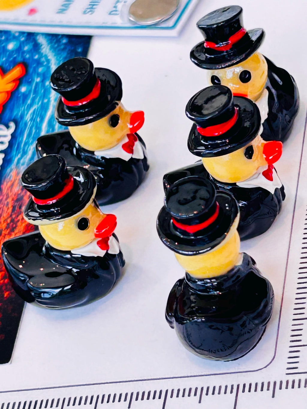 Set of 5, A Perfect Gentleman Themed Mini Resin Ducks, Magnetic or Non-Magnetic, Optional Personalized Duck Hiding Tags
