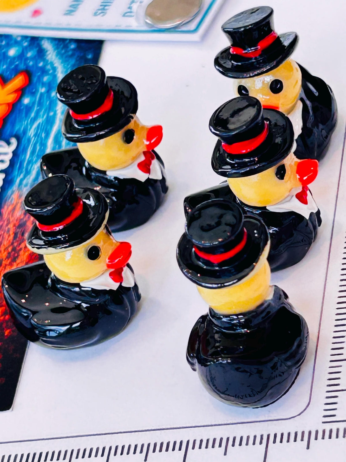 Set of 5, A Perfect Gentleman Themed Mini Resin Ducks, Magnetic or Non-Magnetic, Optional Personalized Duck Hiding Tags