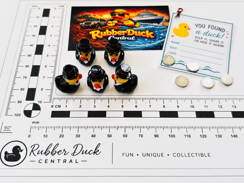 Set of 5, A Perfect Gentleman Themed Mini Resin Ducks, Magnetic or Non-Magnetic, Optional Personalized Duck Hiding Tags