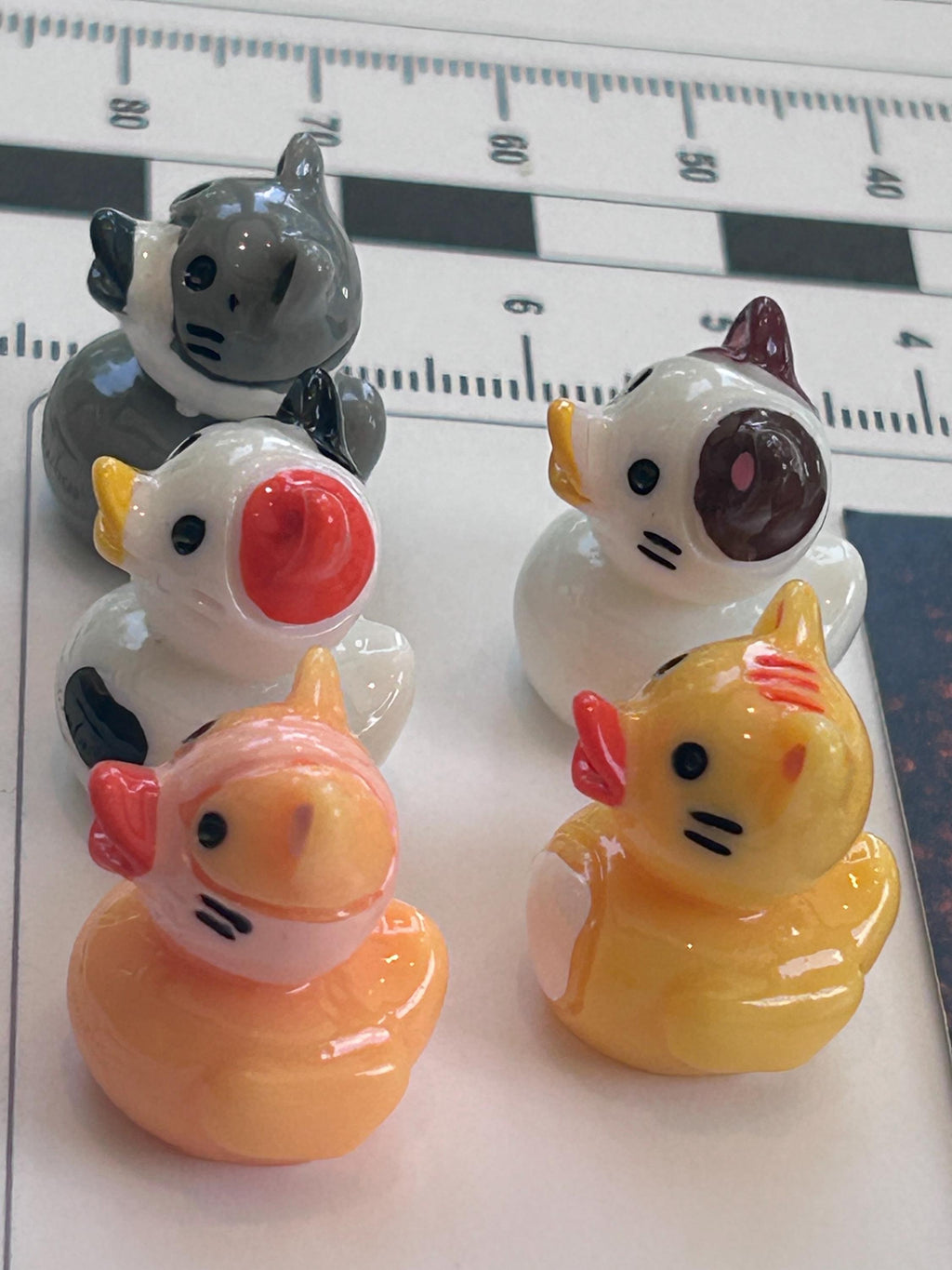 Set of 5, Cat Kitten Themed Mini Resin Ducks, Magnetic or Non-Magnetic, Optional Personalized Duck Hiding Tags