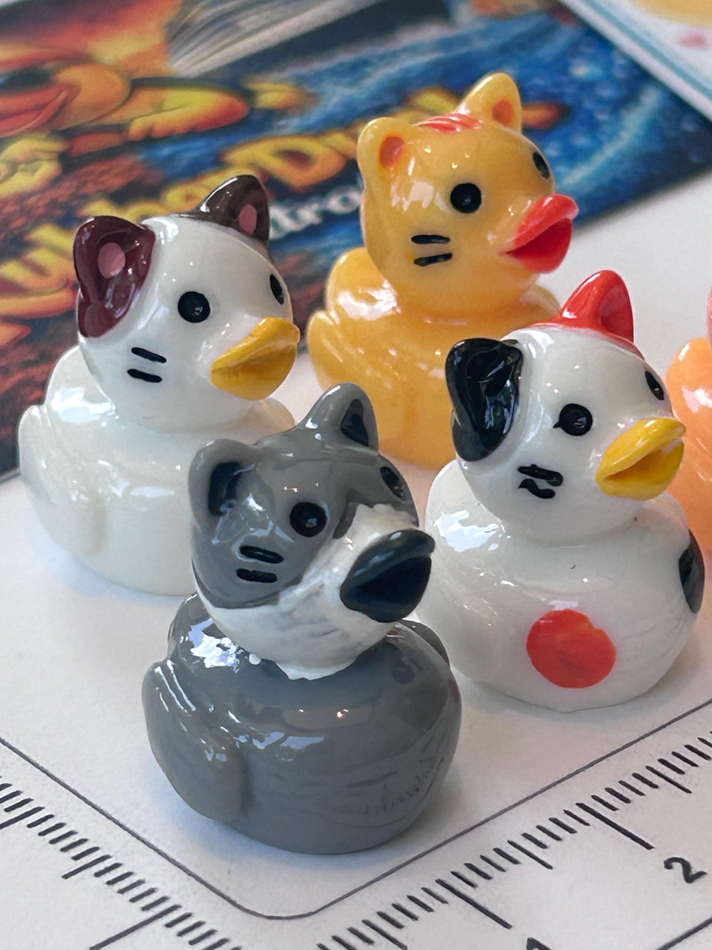 Set of 5, Cat Kitten Themed Mini Resin Ducks, Magnetic or Non-Magnetic, Optional Personalized Duck Hiding Tags