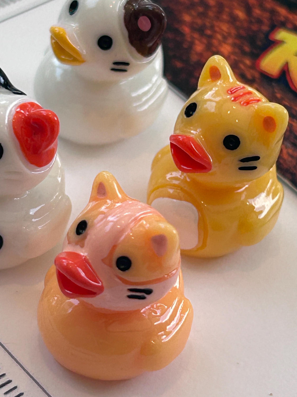 Set of 5, Cat Kitten Themed Mini Resin Ducks, Magnetic or Non-Magnetic, Optional Personalized Duck Hiding Tags