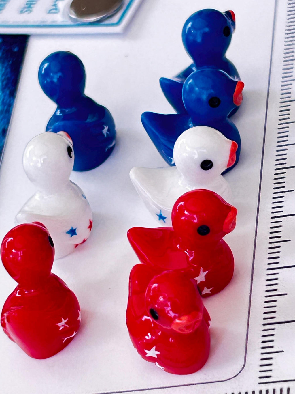 Set of 8, Patriotic Stars Themed Mini Resin Ducks, Magnetic or Non-Magnetic, Optional Personalized Duck Hiding Tags