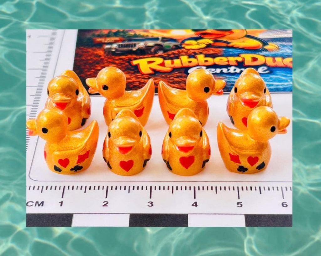Set of 8, Gold Casino Poker Card Themed Mini Resin Ducks, Magnetic or Non-Magnetic, Optional Personalized Duck Hiding Tags