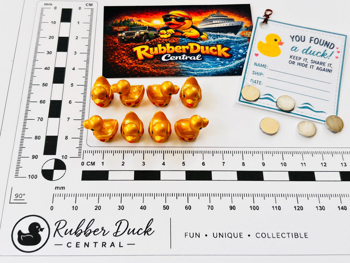 Set of 8, Gold Casino Poker Card Themed Mini Resin Ducks, Magnetic or Non-Magnetic, Optional Personalized Duck Hiding Tags