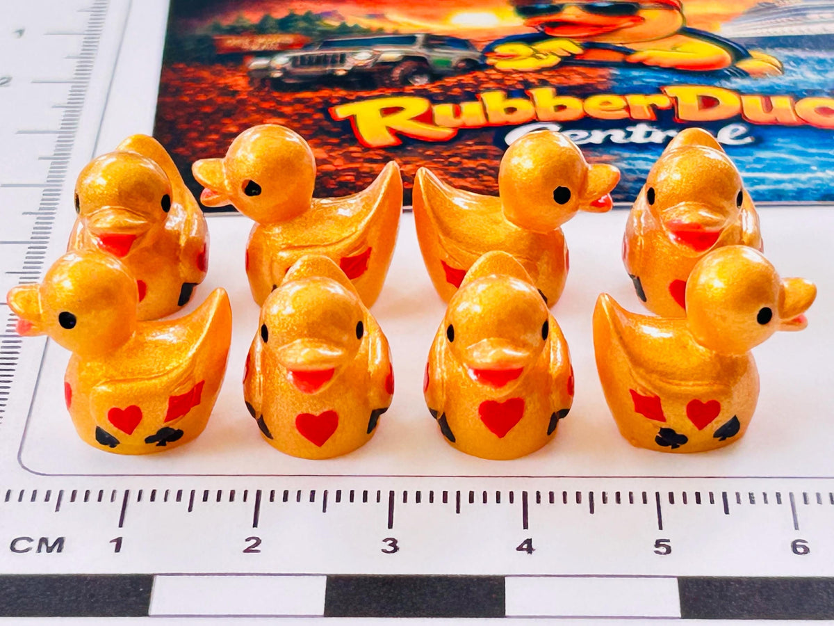 Set of 8, Gold Casino Poker Card Themed Mini Resin Ducks, Magnetic or Non-Magnetic, Optional Personalized Duck Hiding Tags
