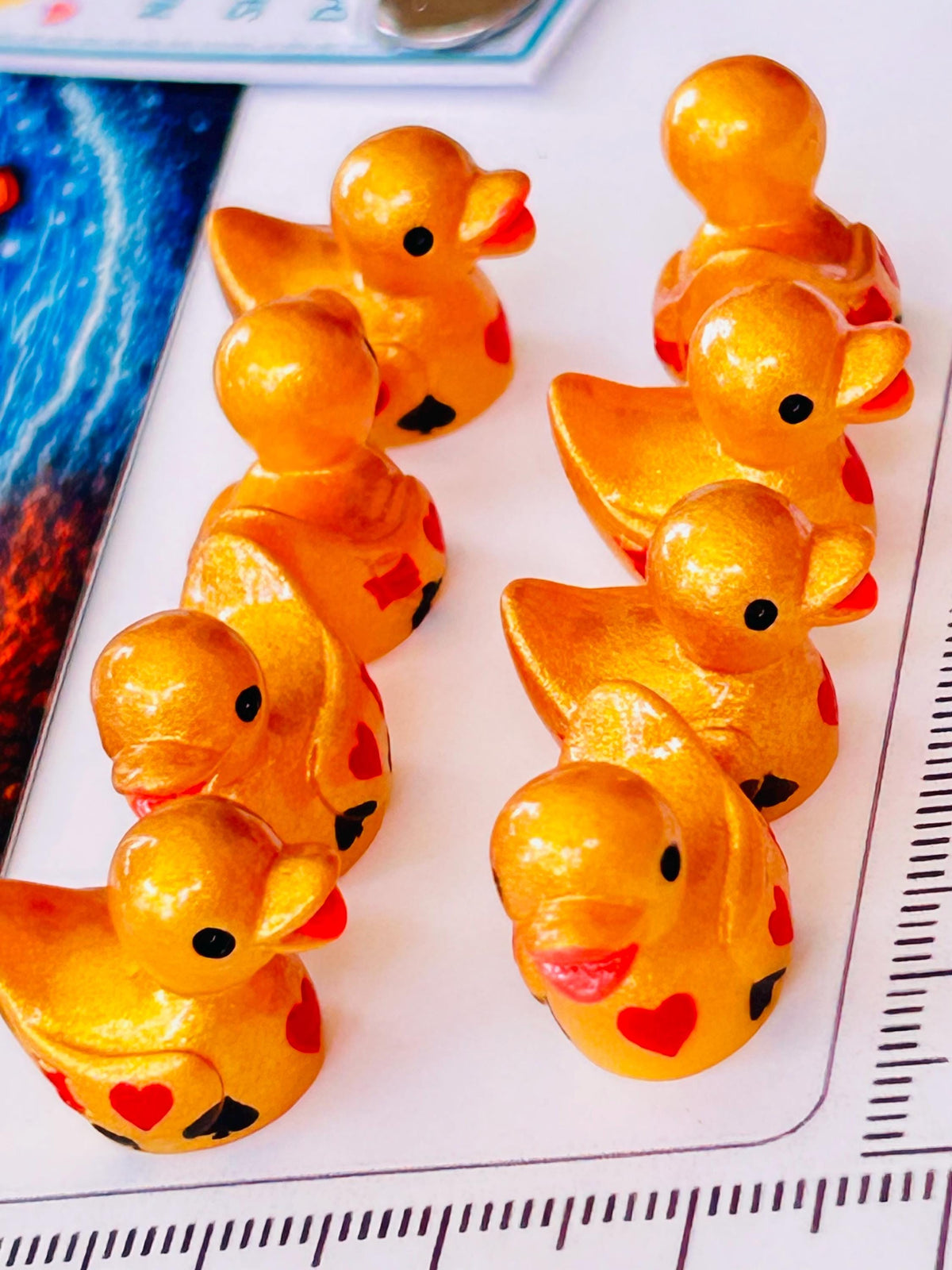 Set of 8, Gold Casino Poker Card Themed Mini Resin Ducks, Magnetic or Non-Magnetic, Optional Personalized Duck Hiding Tags