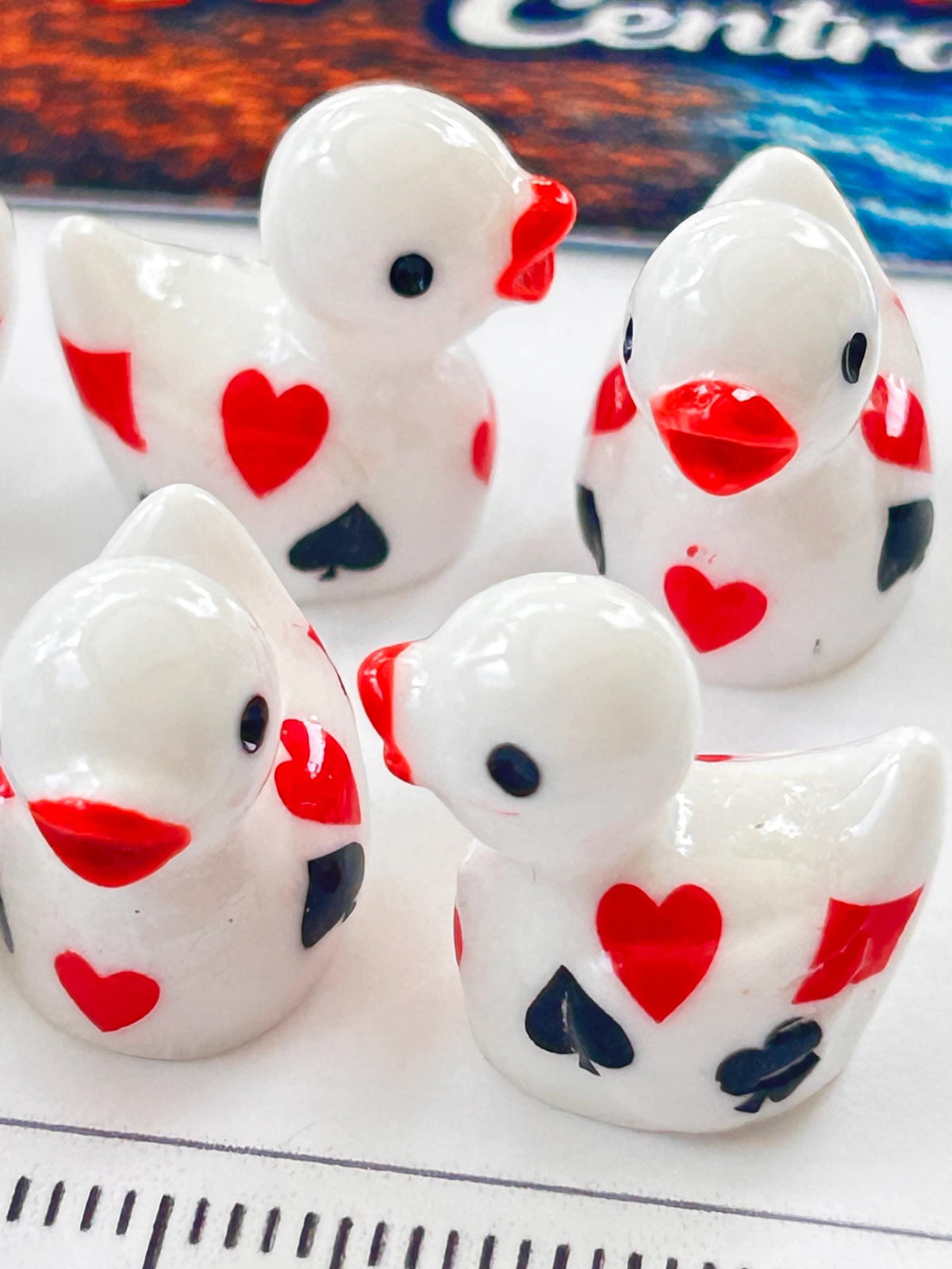 Set of 8, White Casino Poker Card Themed Mini Resin Ducks, Magnetic or Non-Magnetic, Optional Personalized Duck Hiding Tags