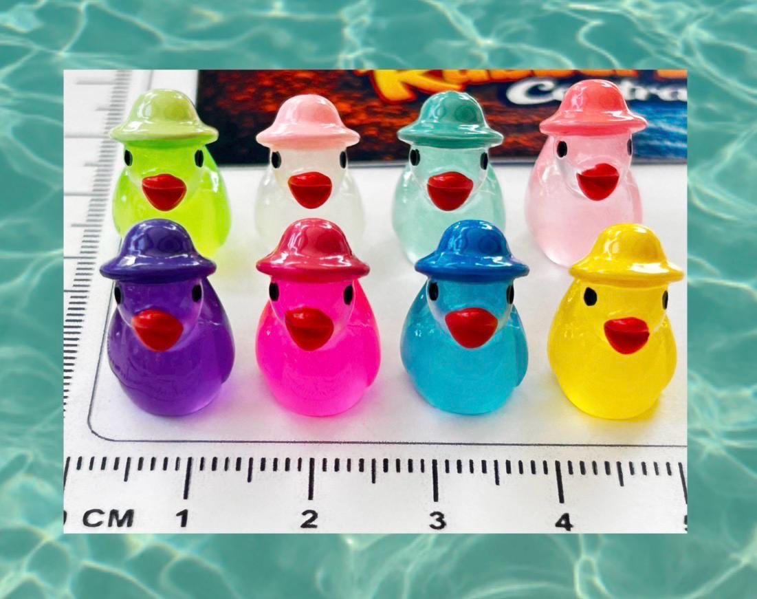 Set of 8, Glow-in-the-Dark Spring Hat Themed Mini Resin Ducks, Magnetic or Non-Magnetic, Optional Personalized Duck Hiding Tags