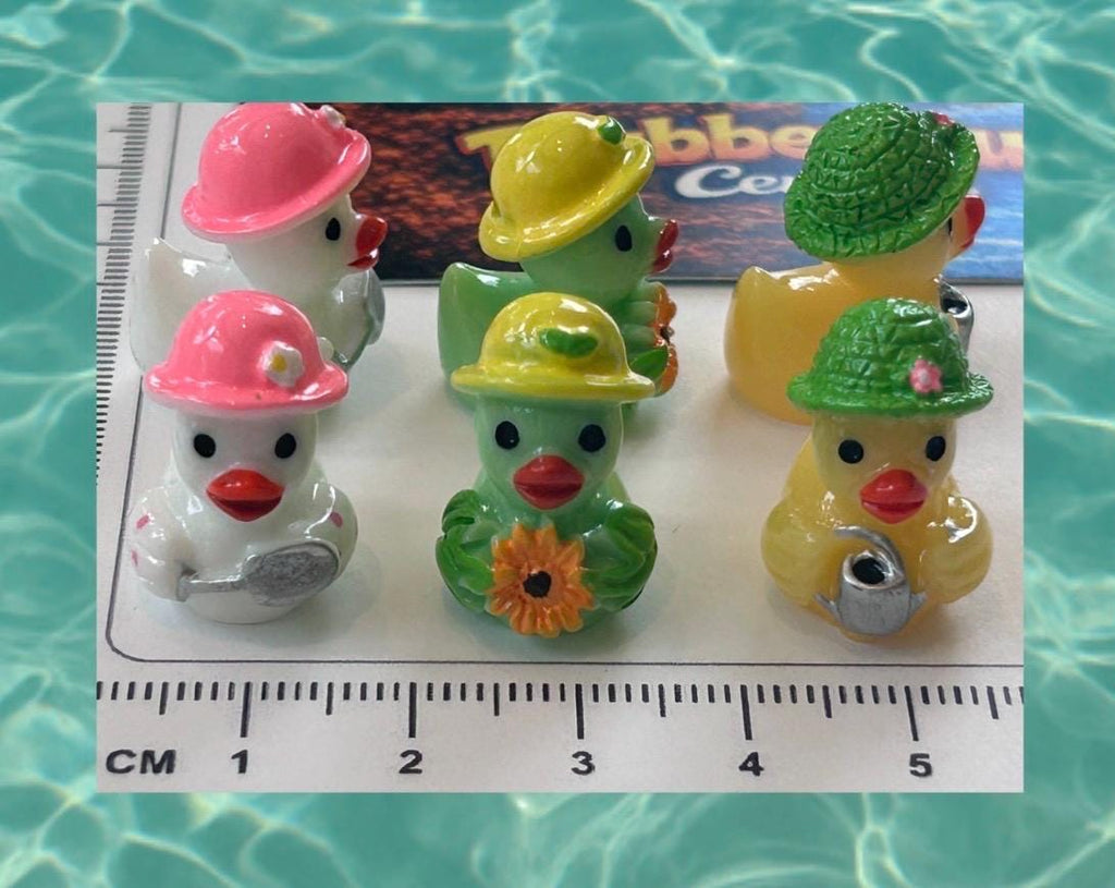 Set of 6, Flower Garden Themed Mini Resin Ducks, Magnetic or Non-Magnetic, Optional Personalized Duck Hiding Tags