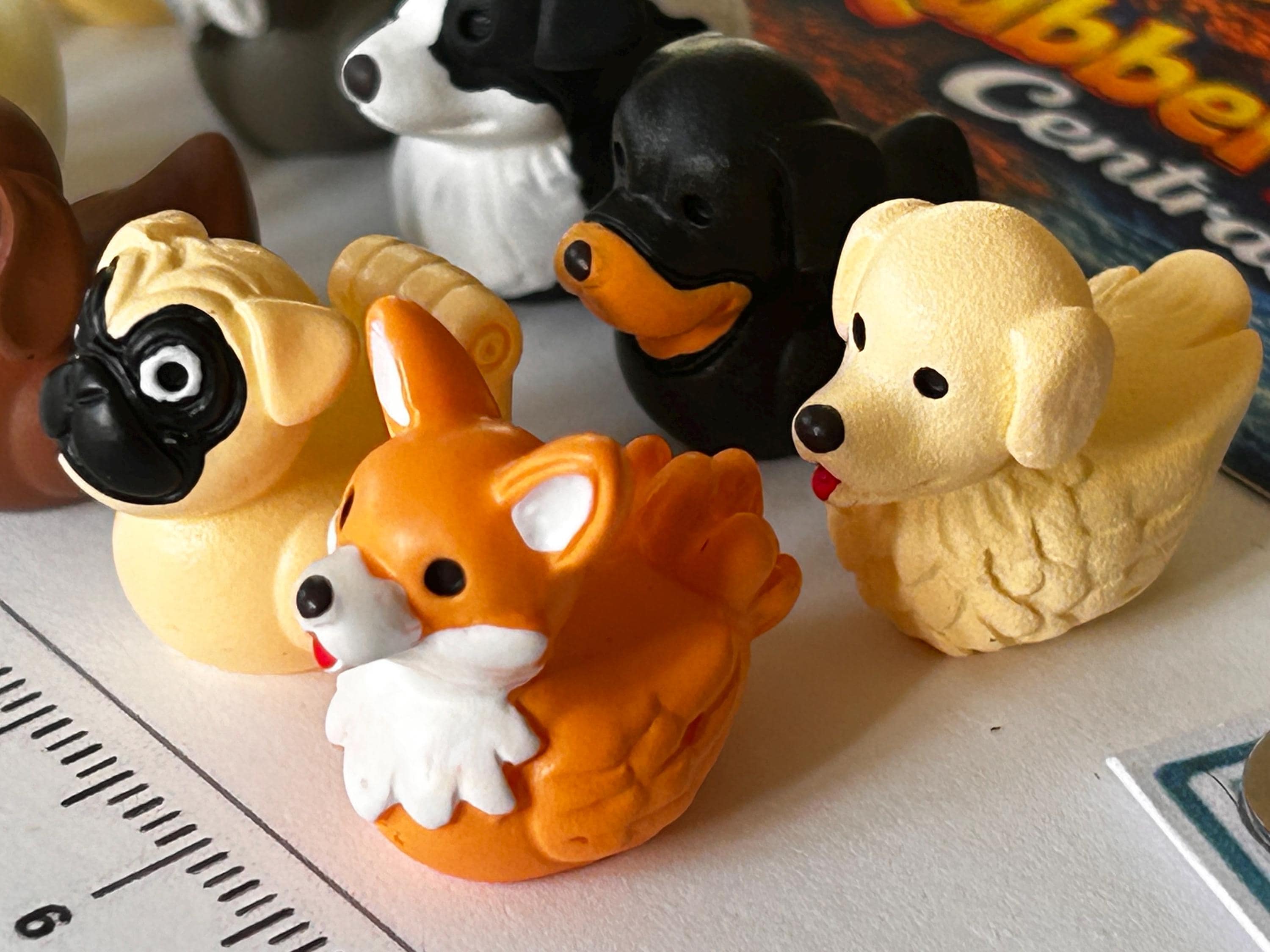 Set of 10, Dog Breed Themed Mini Resin Ducks, Magnetic or Non-Magnetic, Optional Personalized Duck Hiding Tags
