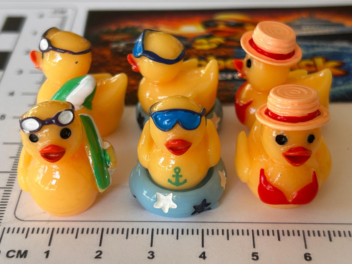 Set of 6, Pool Time Themed Mini Resin Ducks, Magnetic or Non-Magnetic, Optional Personalized Duck Hiding Tags